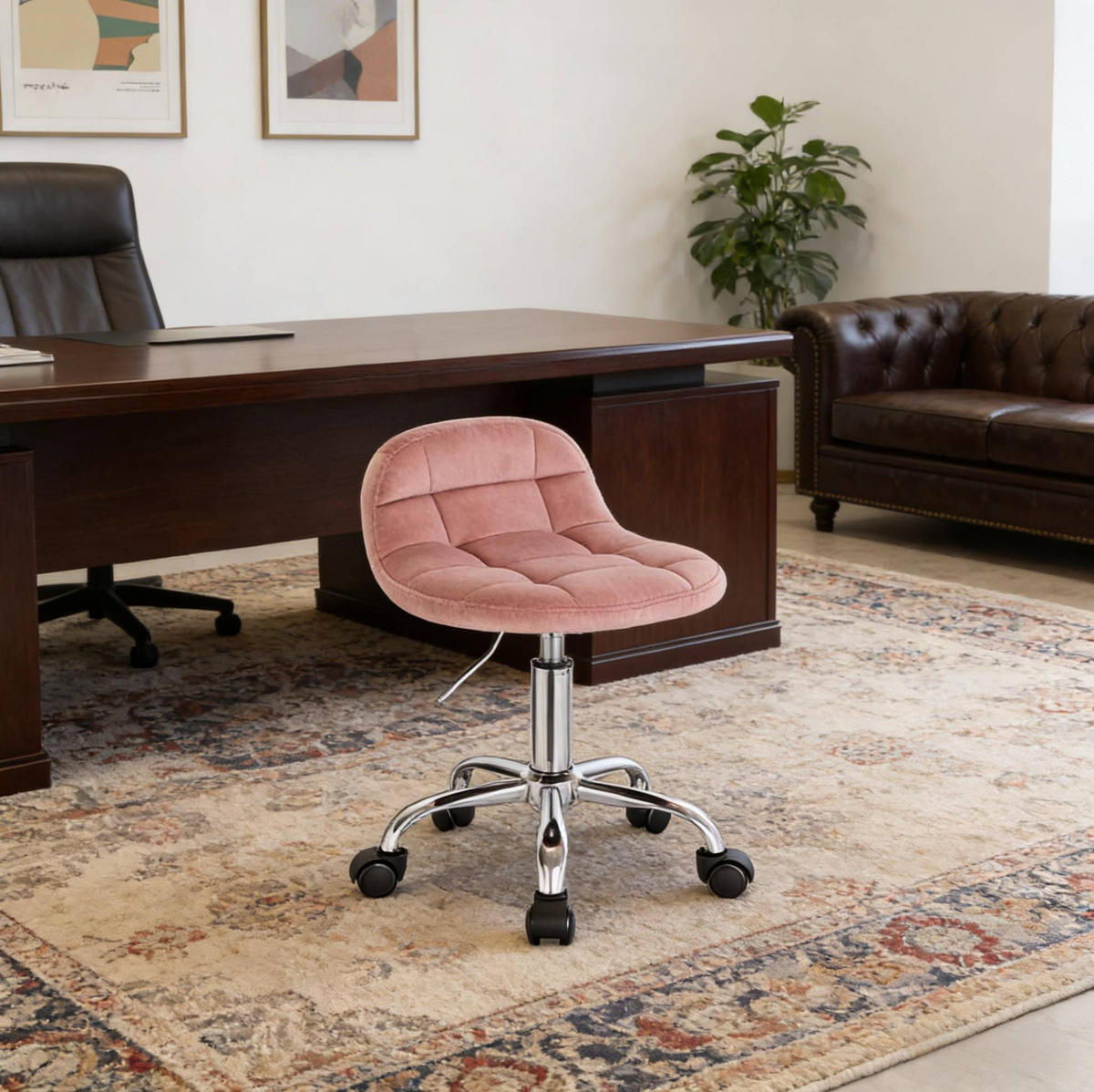 BÜROSTUHL höhenverstellbar Samt Pink - Pink, Metall (38/68/31cm) - Meubliv