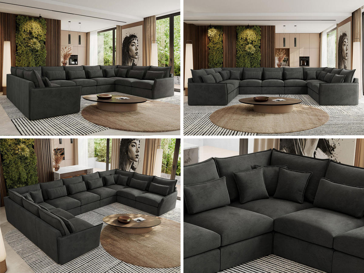 WOHNLANDSCHAFT VERSO U 9M Dunkelgrau Velvet - Dunkelgrau/Schwarz, Kunststoff/Textil (442/93/270cm) - MKS