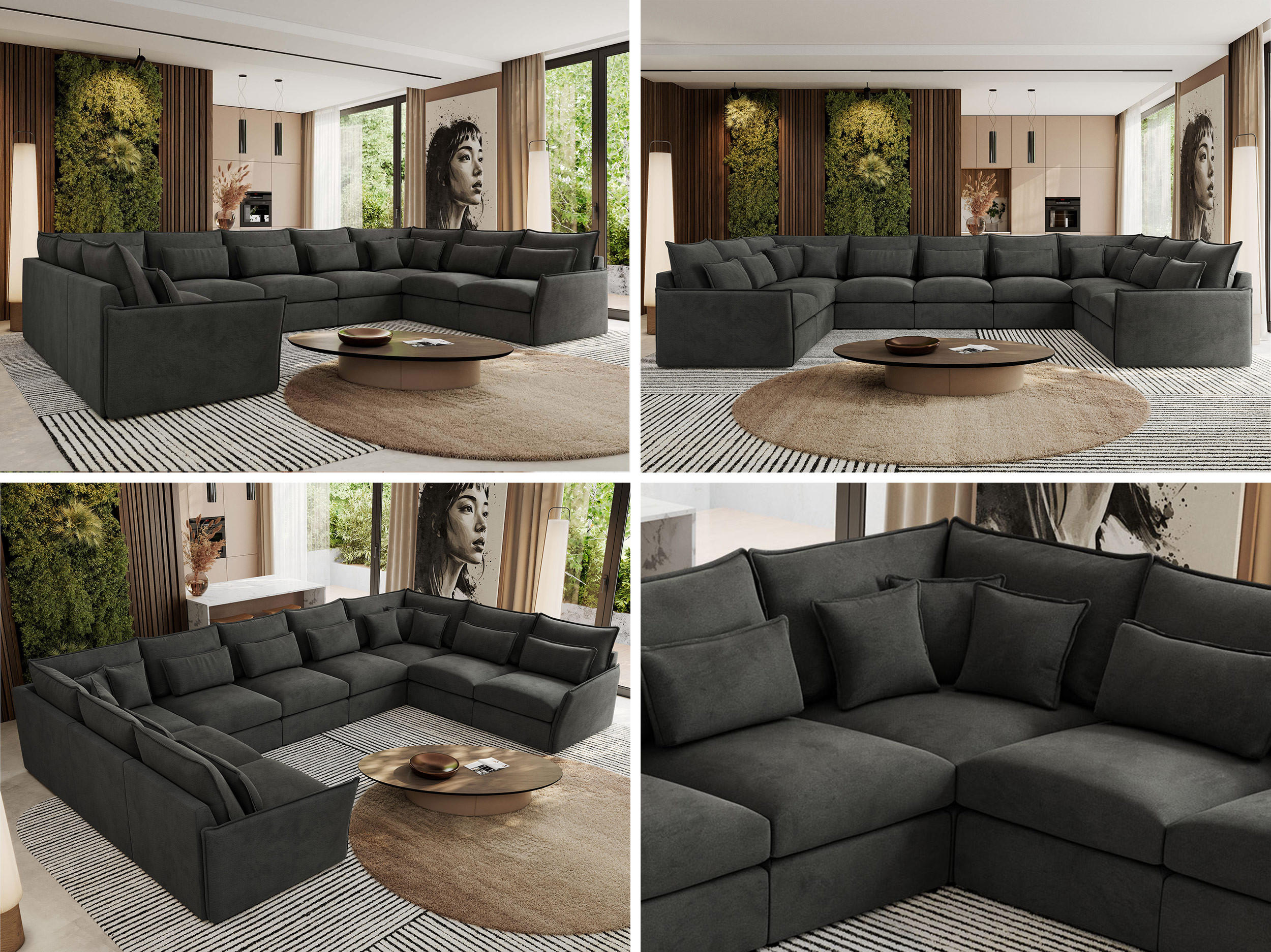Thumbnail - MKS Wohnlandschaft, Dunkelgrau, Textil, 7-Sitzer, U-Form, 442x93x270 cm, Oeko-Tex®, Wohnzimmer, Sofas & Couches, Wohnlan...