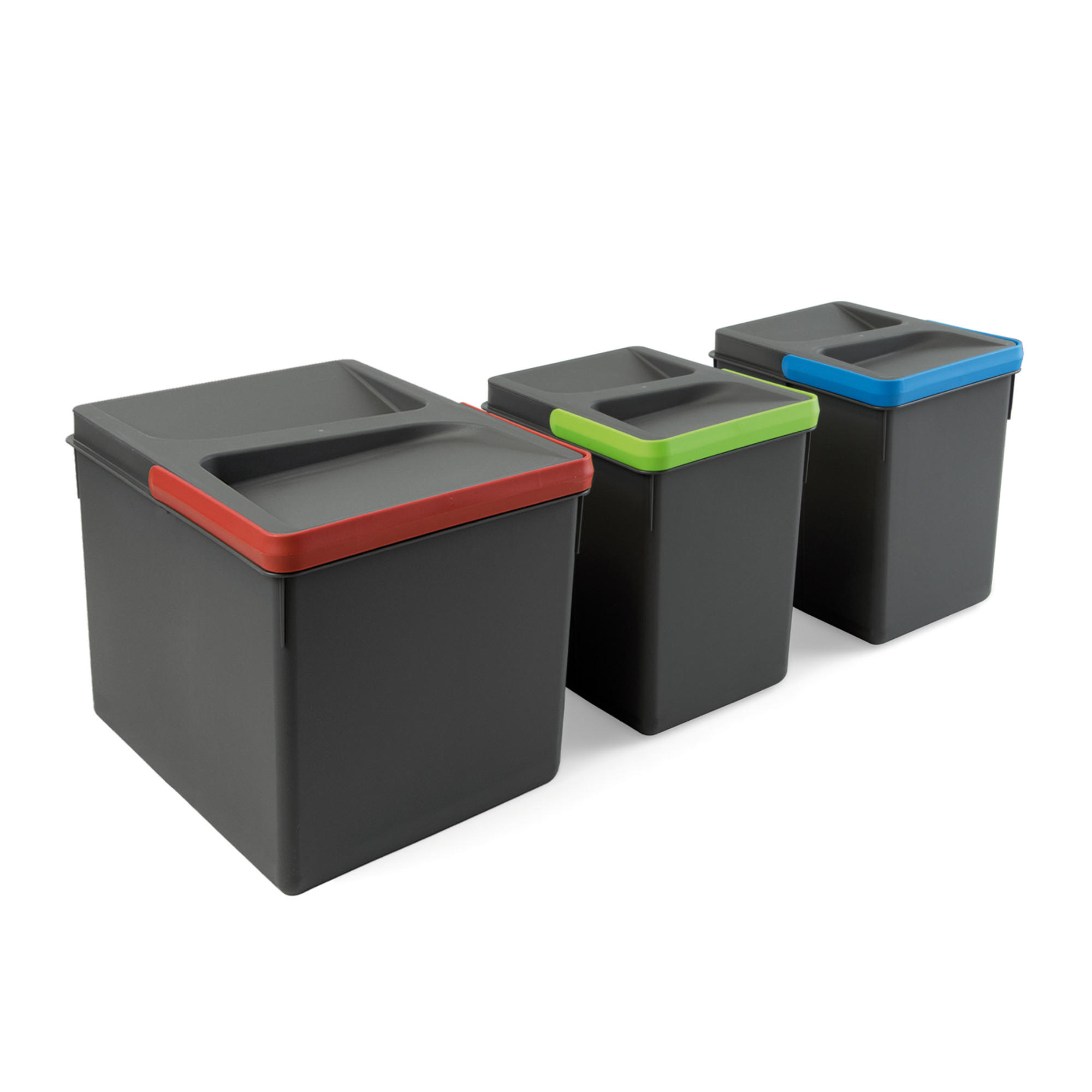 RECYCLINGBEHÄLTER für Küchenschublade, Höhe 216mm, 1x12l, 2x6l, Kunststoff anthrazitgrau 3er-set - Anthrazit, Kunststoff (21.6/22/31.2cm) - EMUCA