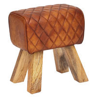 SITZHOCKER – Echtleder, Rautenmuster, robust - Braun, Mangoholz/Leder (40/48/27cm) - KADIMA DESIGN