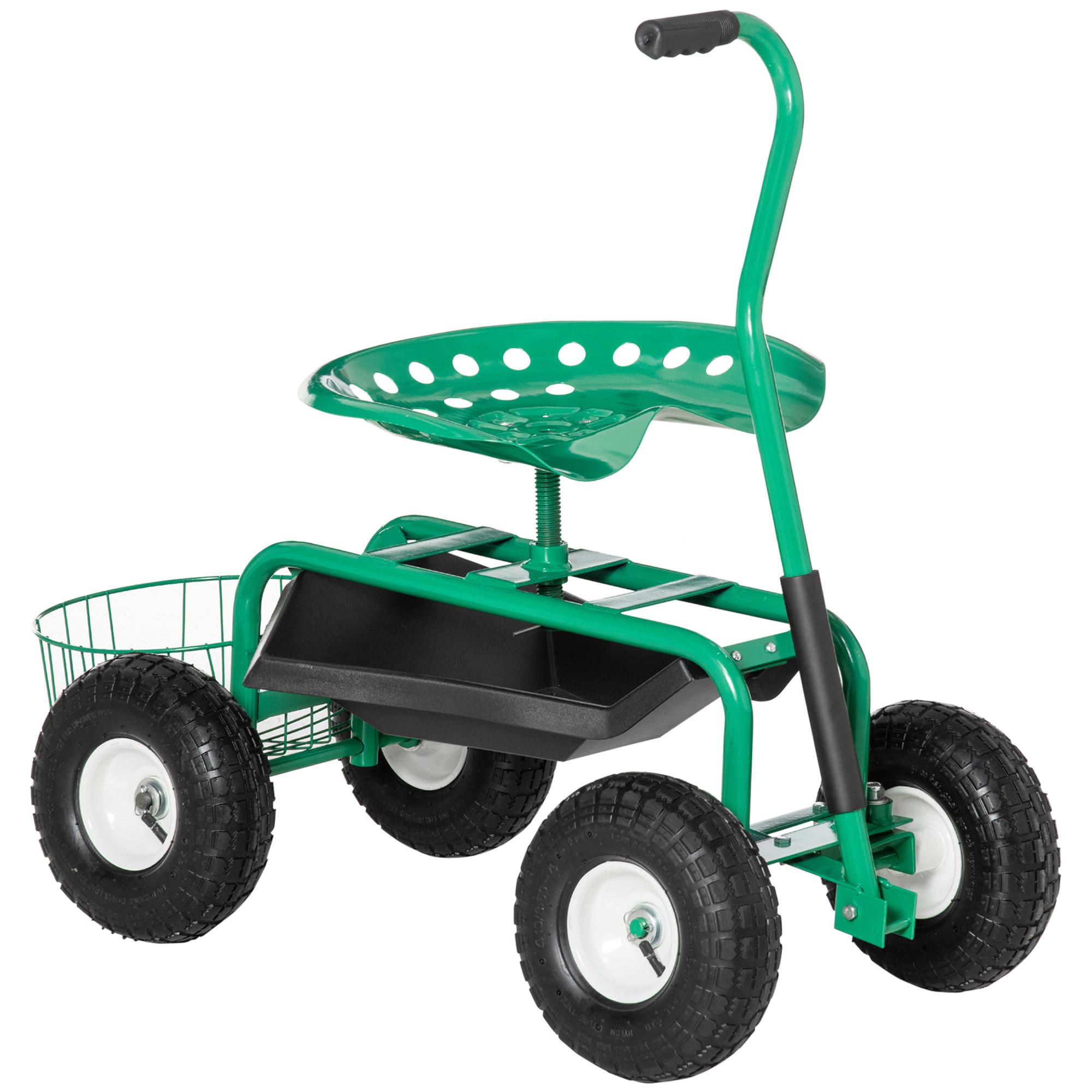 GARTENWAGEN mit Rollsitz bis 150 kg 46-59 cm höhenverstellbar Metall Gummi Grün - Grün, Metall (44.5/59/81cm) - Outsunny