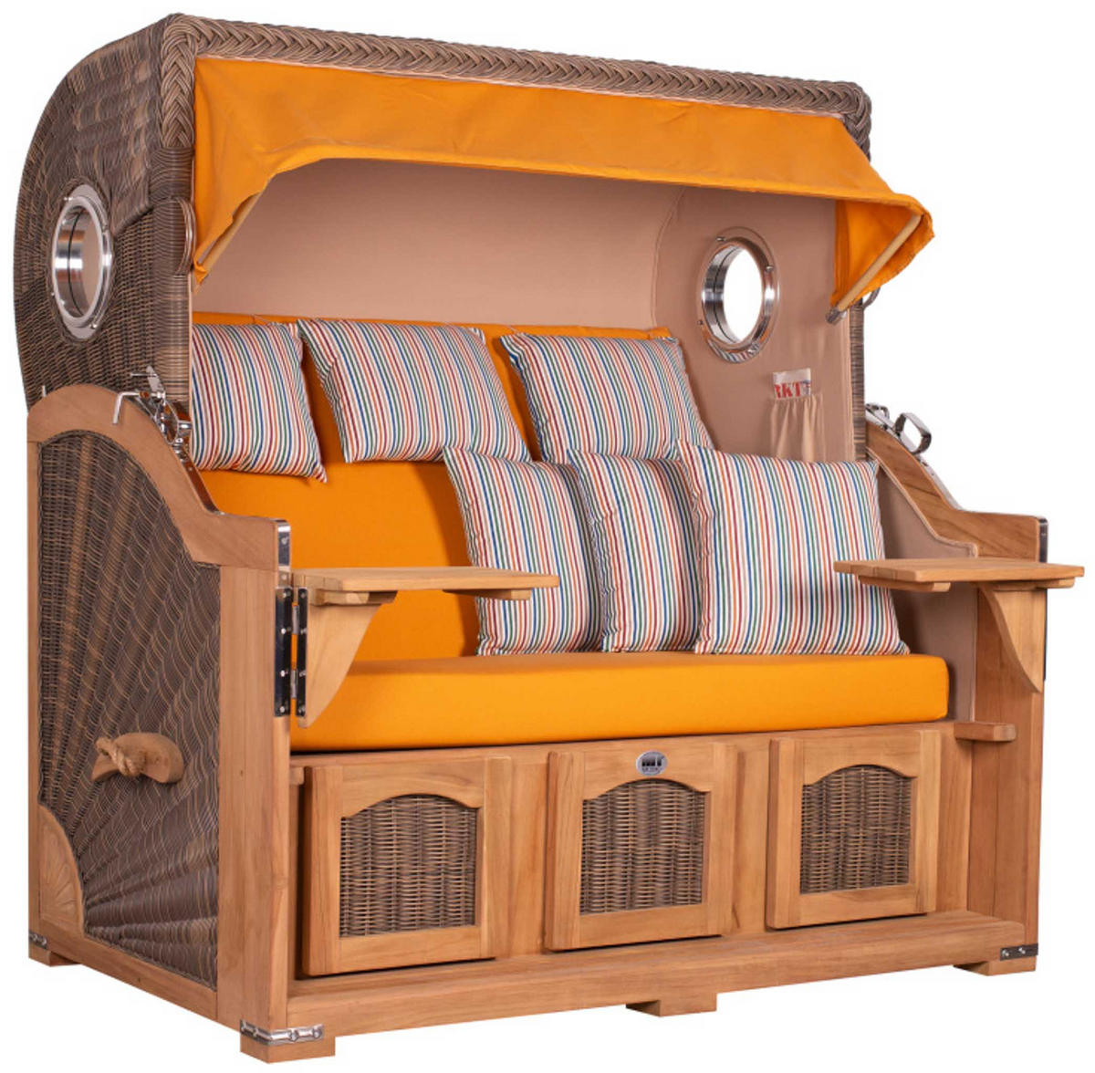 STRANDKORB XXL Düne Grande Teak PE Grey - Gelb/Braun, Metall (170/170/95cm) - Mr. Deko