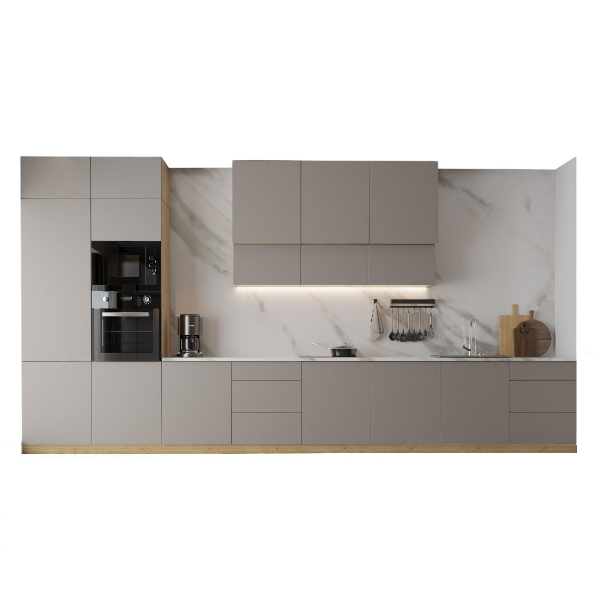 KÜCHENZEILE – Küchenblock 480 cm VELORA – KU-S53 – Beige - Beige, Holzwerkstoff (480/248/58cm) - hi-markt