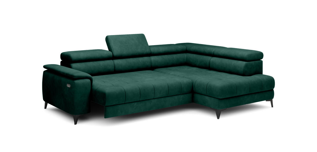 ECKSOFA CHIVAS Freistehend , Schlaffunktion, 278×197×76/98 cm, Stoff - Element, Flaschengrün, Rechts Seite - Dunkelgrün/Schwarz, Holz/Textil (197/278cm) - DomoHome