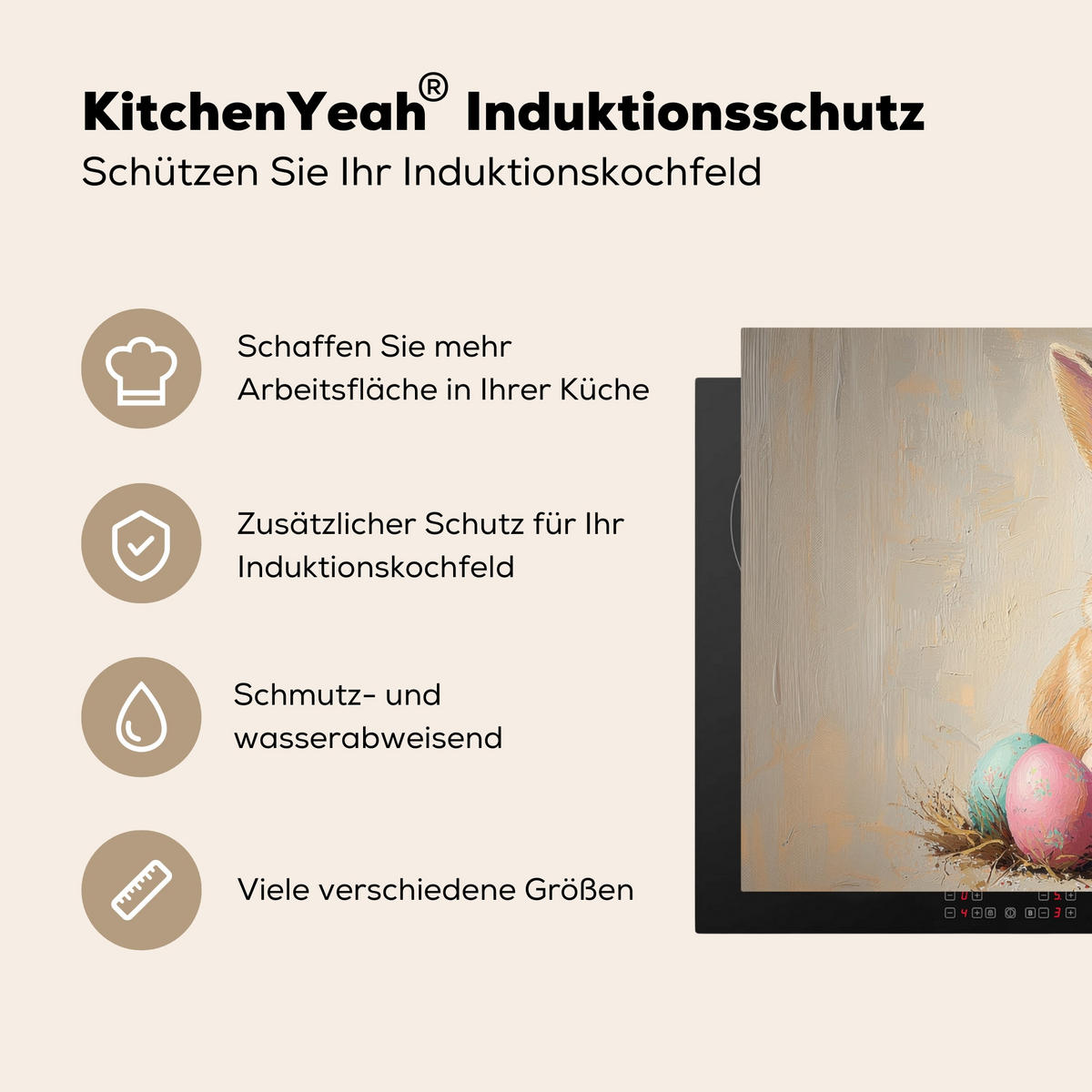 HERDABDECKPLATTE Osterhase - Pastell - Eier Ceranfeldabdeckung 78x52 cm - Beige, Kunststoff (78/52/0.2cm) - MuchoWow