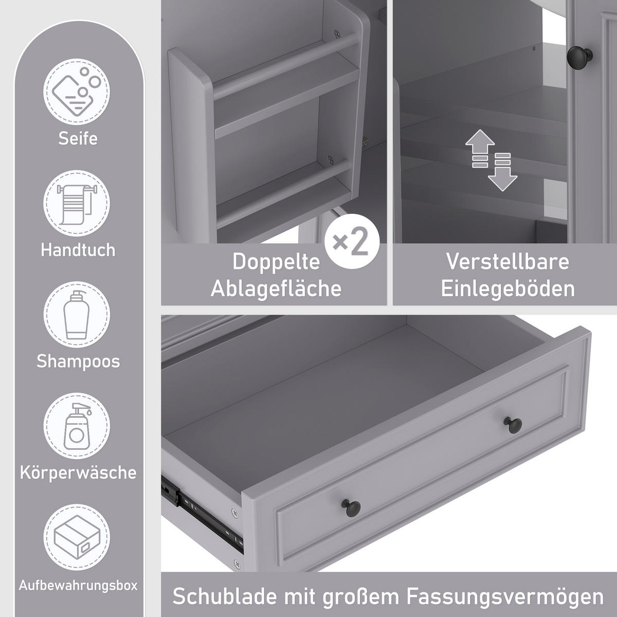 WASCHTISCH Grau 76/46/87 cm mit Keramikbecken - Grau, Holz (76/87/46cm) - PANGIVO