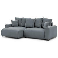 ECKSOFA Calma mit Schlaffunktion und Bettkasten im Bumpy-Design aus weichem Dunkelgrau Webstoff - Ottomane links - Dunkelgrau/Schwarz, Holz/Kunststoff (239/140cm) - S-Style