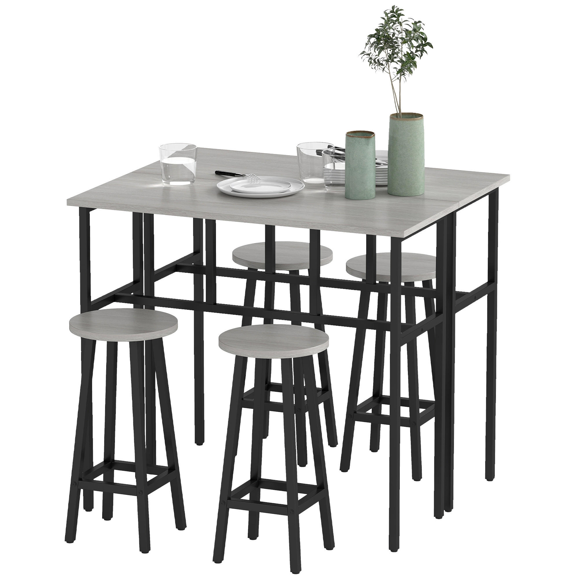 BARTISCH-SET 6-teilig DE-08053 2 Tische & 4 Barhocker, Industriedesign Grau - Schwarz/Grau, Holzwerkstoff (40/90/100cm) - ComfortXL