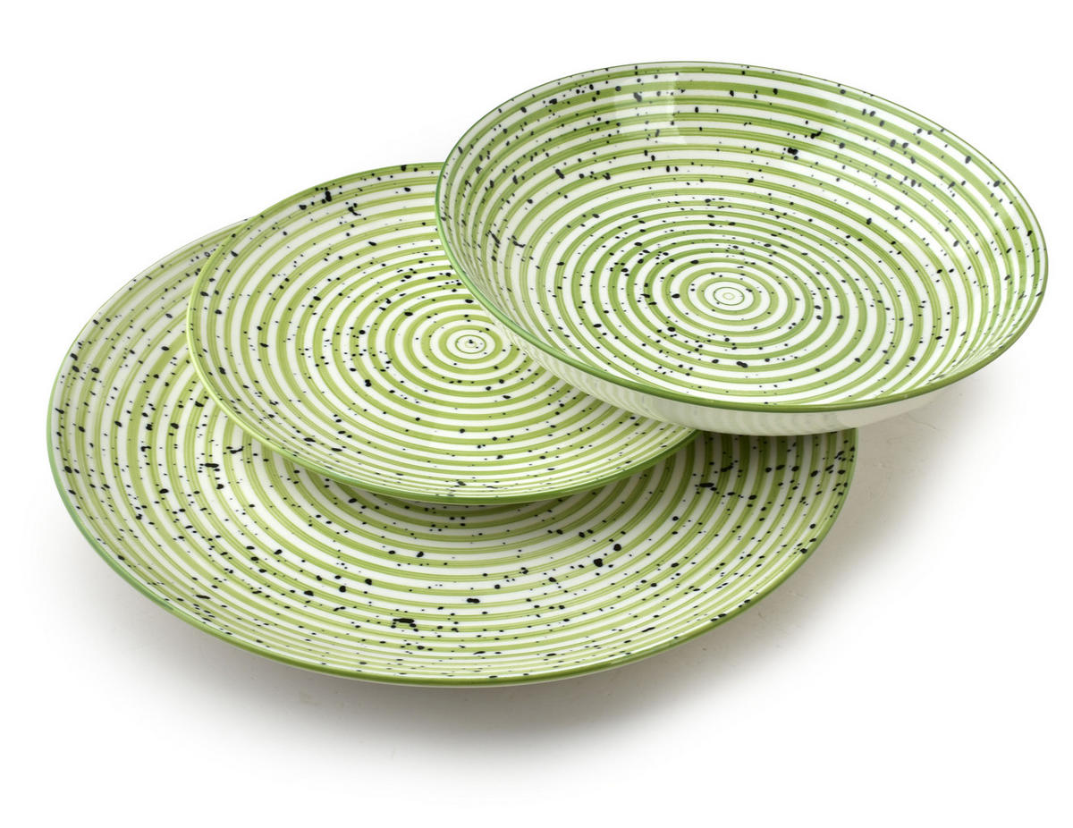 GESCHIRR-SET Stripes grün 18-tlg 27/19/20cm Porzellan - Grün, Keramik (19/20/27cm) - Mondex