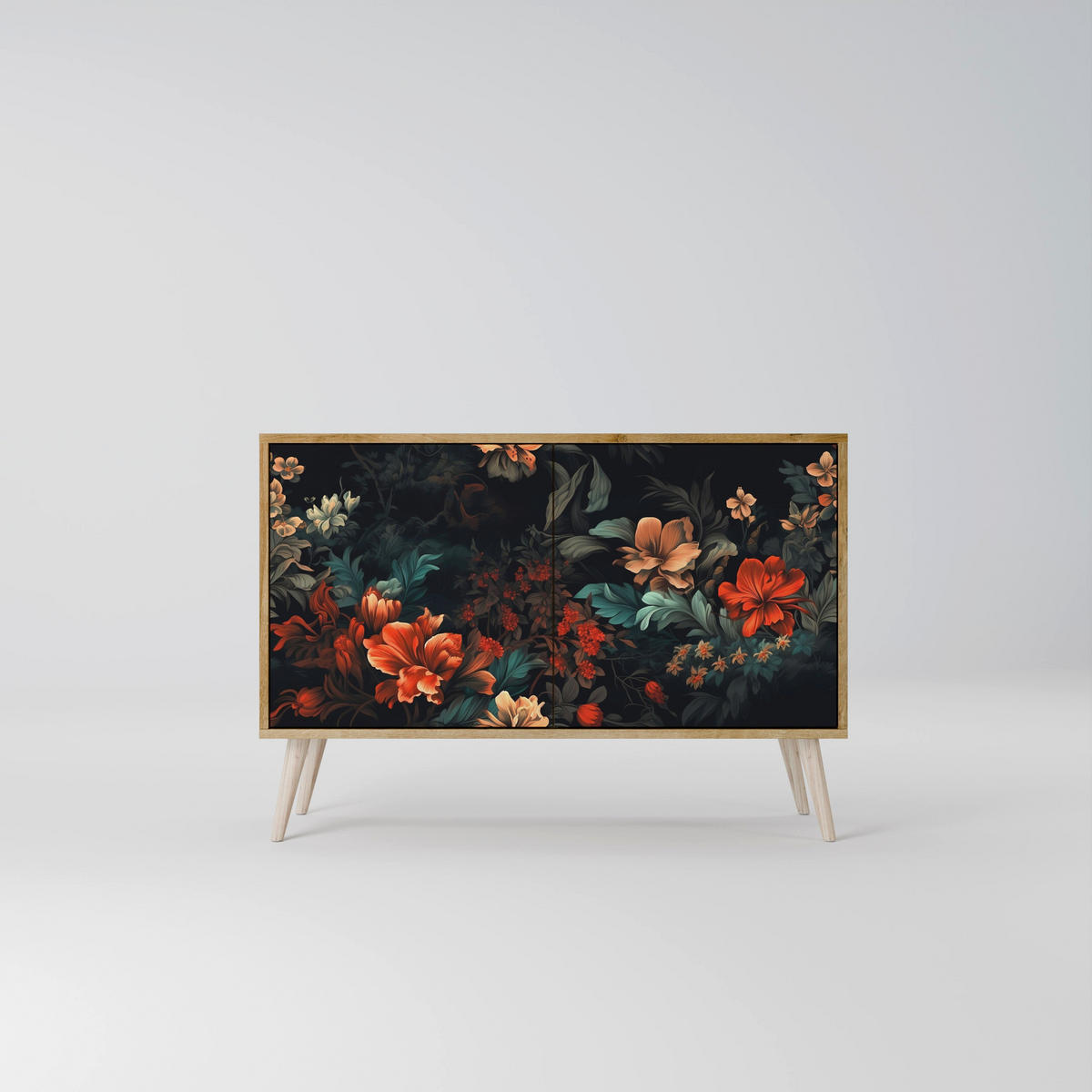 SIDEBOARD IMAGINARY BLOSSOM, Eicheneffekt, 111x42x77,5 cm, 2 Türen - Eichefarben/Buchefarben, Holzwerkstoff/Buchenholz (111/77.5/42cm) - SpaceRebels