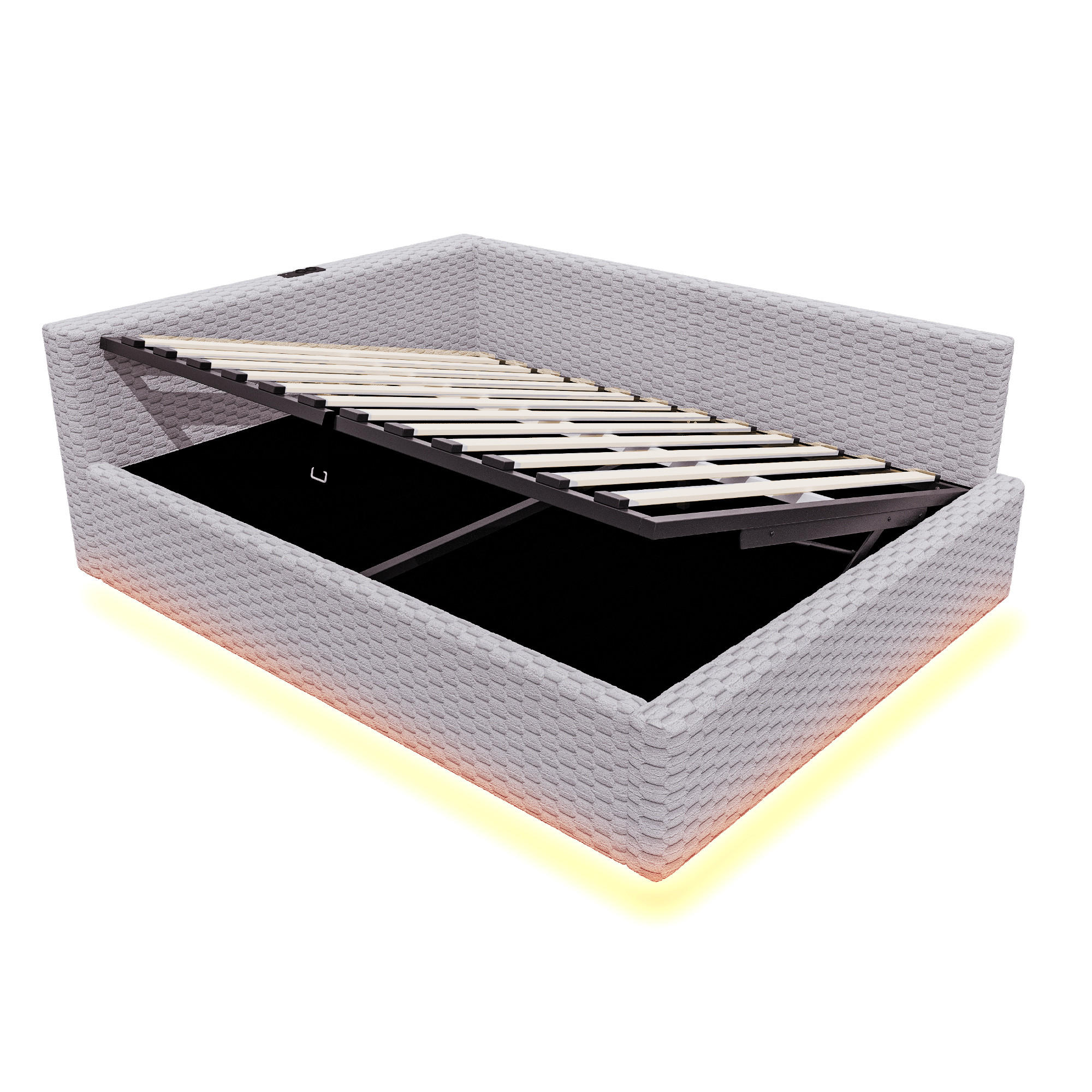 POLSTERBETT 140/200 cm Grau mit LED-Beleuchtung, USB-C-Anschluss und 2 USB-Anschlüssen - Grau, Textil (140/200cm) - Oxeza