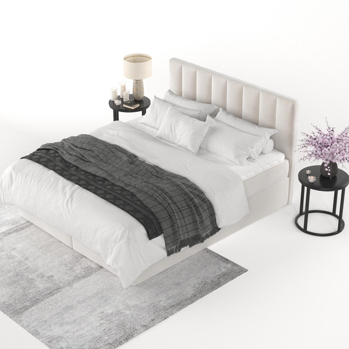 BOXBETT Lusso 200/200 cm Creme im Paros Stoff - Creme/Schwarz, Holz/Holzwerkstoff (200/200cm) - AltaBeds