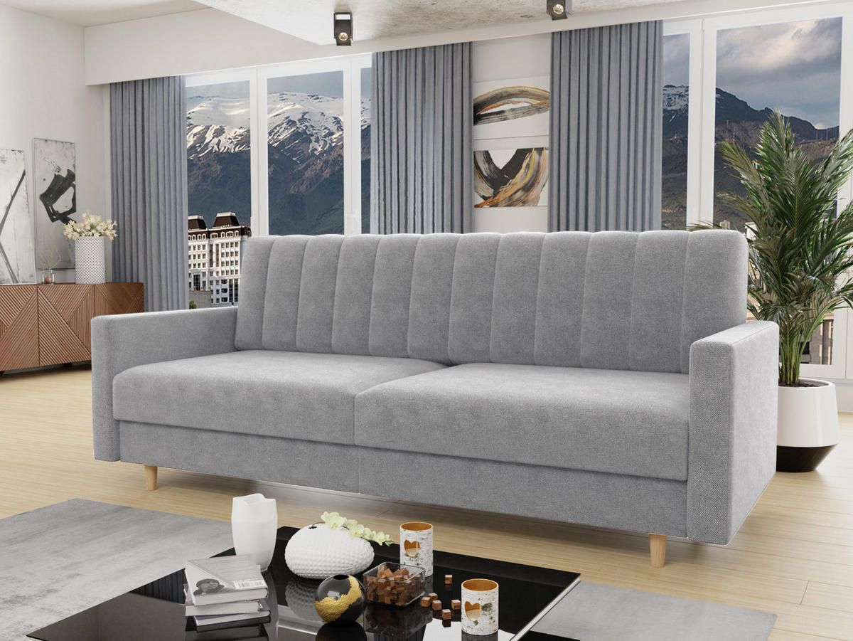 SCHLAFSOFA Sara - Beige/Grau, Holz/Textil (214/86/90cm)