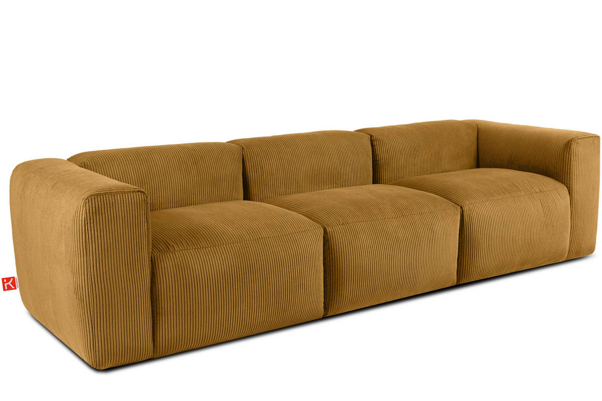 3-SITZER-MODULSOFA BUFFO mit extrem weicher und bequemer Sitzfläche, Kordstoff, gelb - Gelb, Textil (290/73/96cm) - KONSIMO®