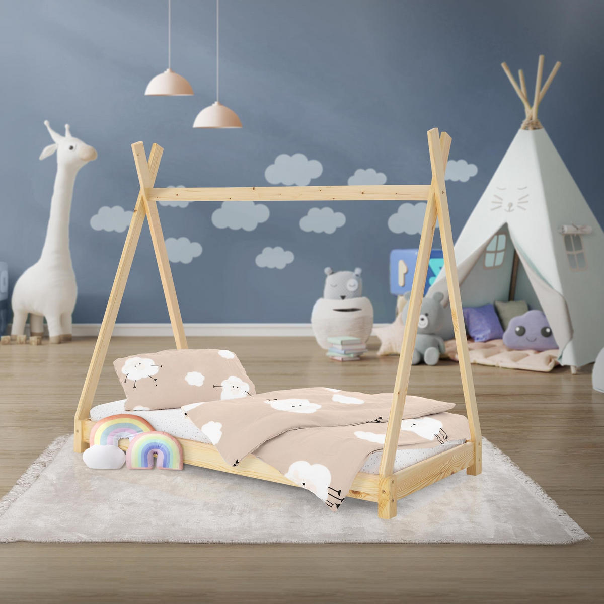 KINDERBETT Tipi 70x140 cm Natur - Naturfarben, Holz (77.5/137/147.5cm) - ML-DESIGN