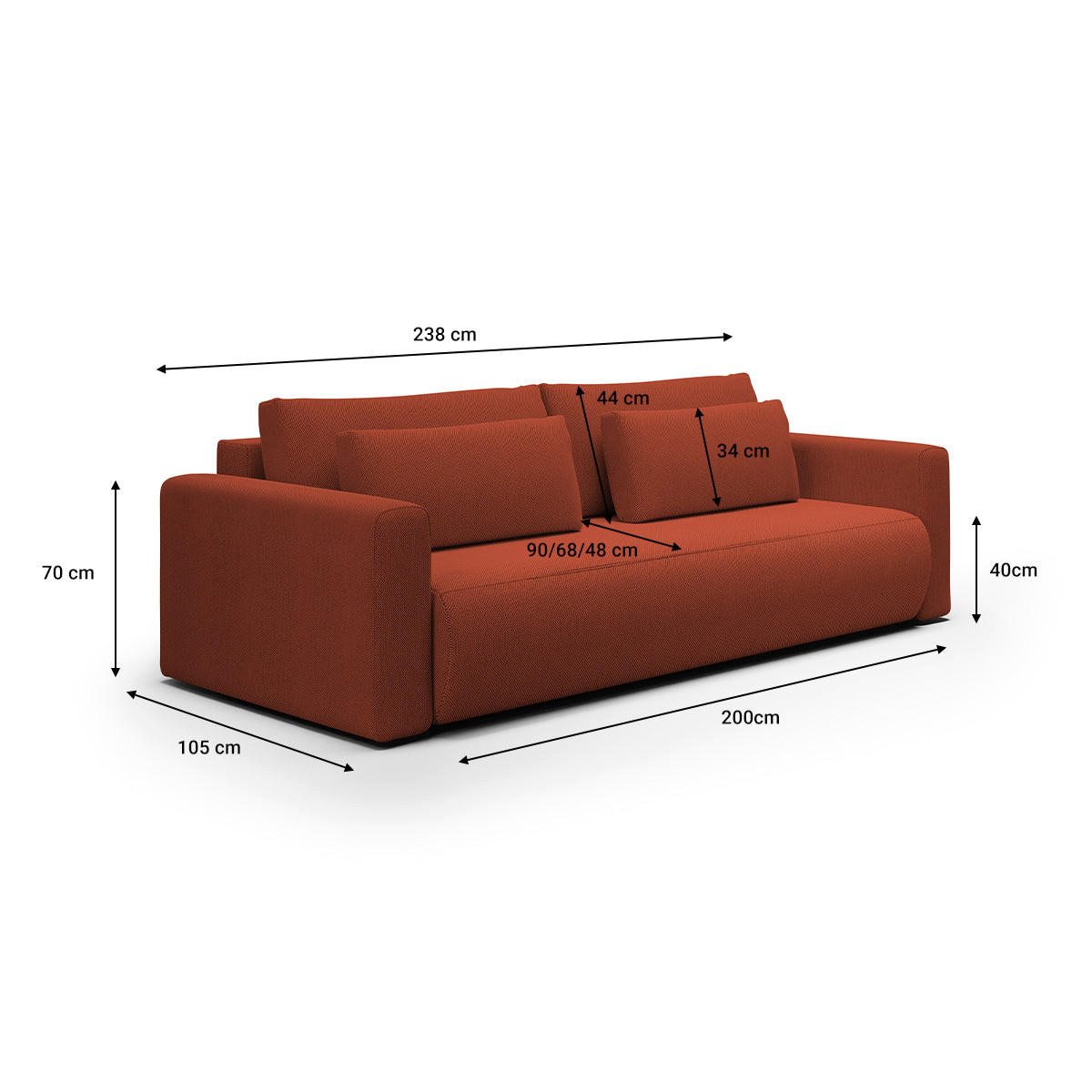 SOFA Evy 3 Sitzplätze Orange - Orange, Holz (238/82/105cm) - Petits-meubles