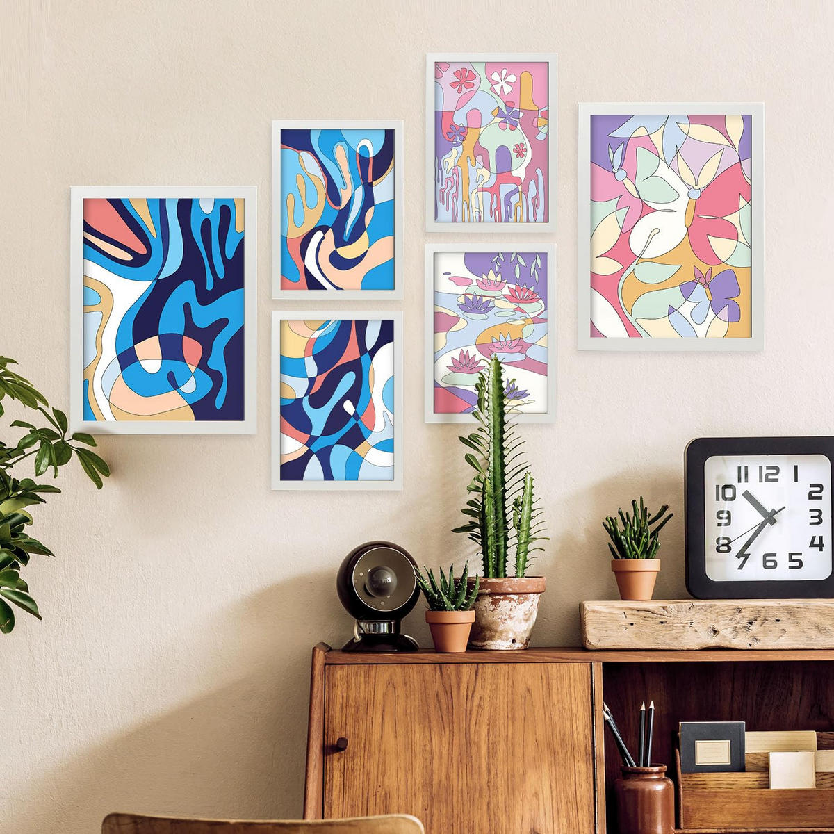 POSTER Set Mit 6 Ethischer Stil Abstrakt Größe A3 & A4 Weißer Rahmen - Weiß, Papier (29.7/1cm) - Nacnic