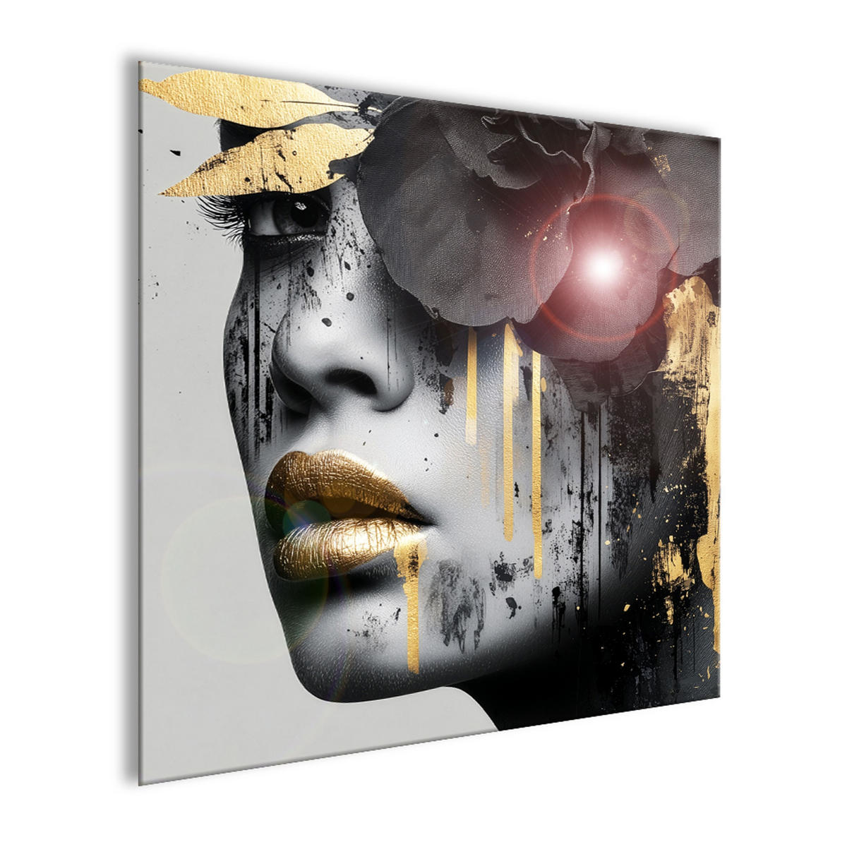 GLASBILD 50x50 cm Frauenporträt schwarz-gold - Goldfarben, Glas (50/50cm) - artissimo