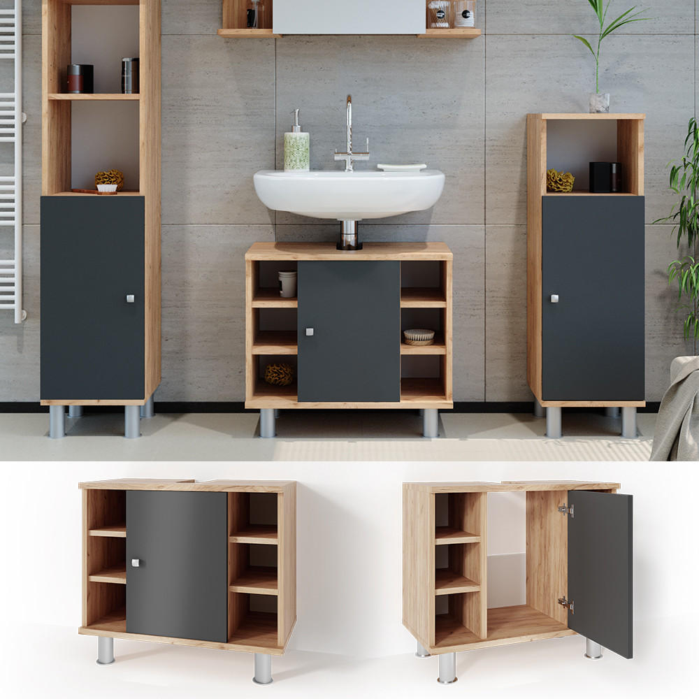 WASCHBECKENUNTERSCHRANK Fynn Anthrazit/Goldkraft Eiche 60 x 54 cm - Anthrazit/Eiche Wotan, Holzwerkstoff (60/54/32cm) - Vicco