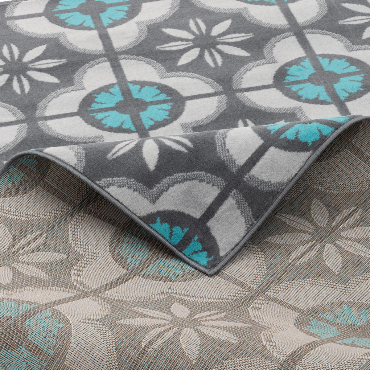 DESIGNER TEPPICH SAMBA MODERN FLIESENOPTIK - Türkis/Grau, Textil (120/170cm) - Pergamon