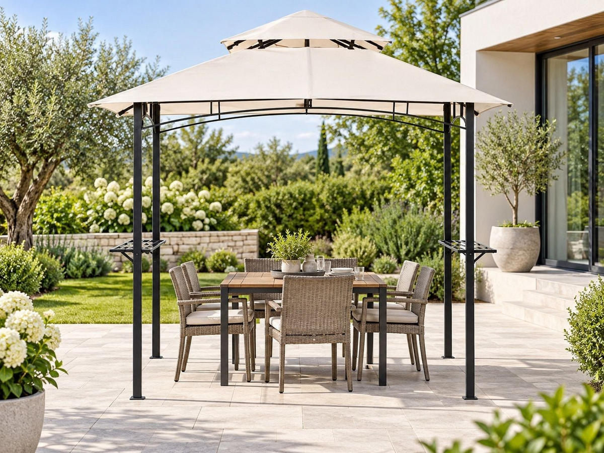 PAVILLON Stahl beige 240/148 cm Naro - Beige/Schwarz, Metall (240/245/148cm) - Beliani
