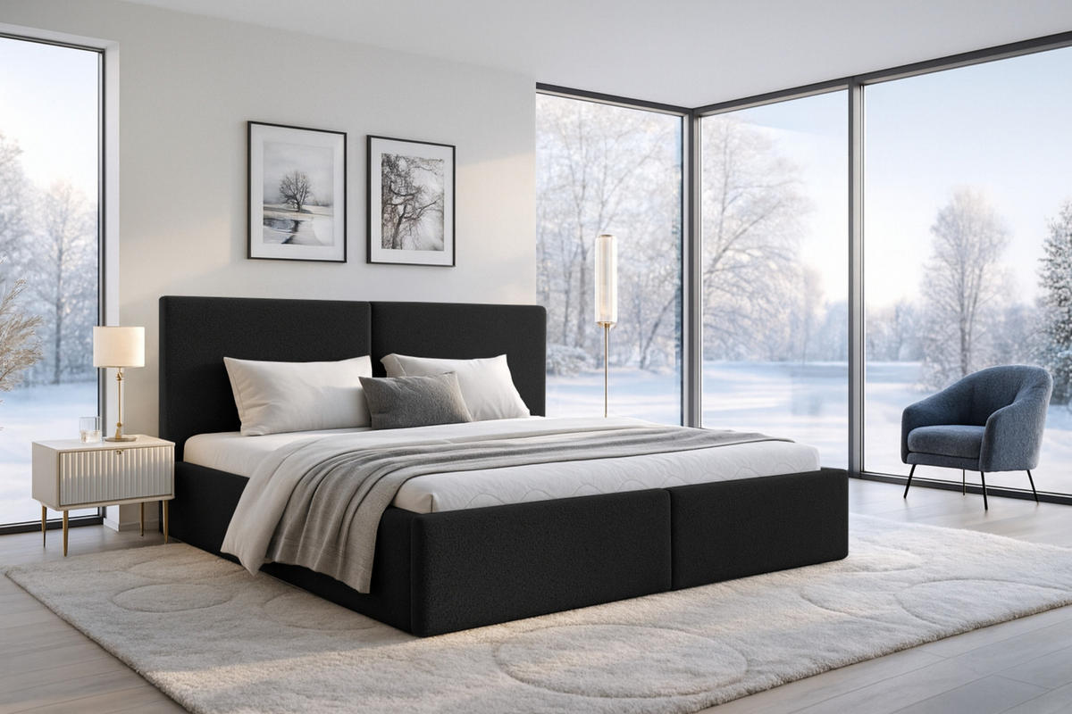 POLSTERBETT BEN 180/200 in Boucle Schwarz - Schwarz, Holz/Holzwerkstoff (180/200cm) - Deine Möbel 24