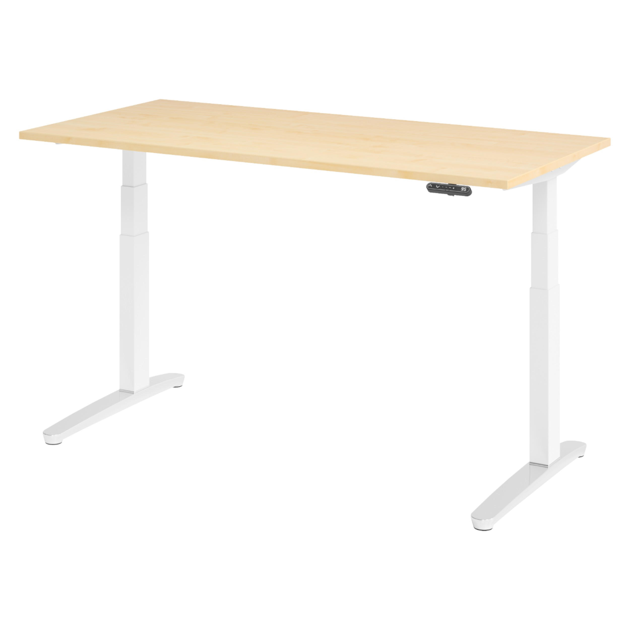 bümö Schreibtisch Ahorn, Weiß, Silber 160x74x80 cm