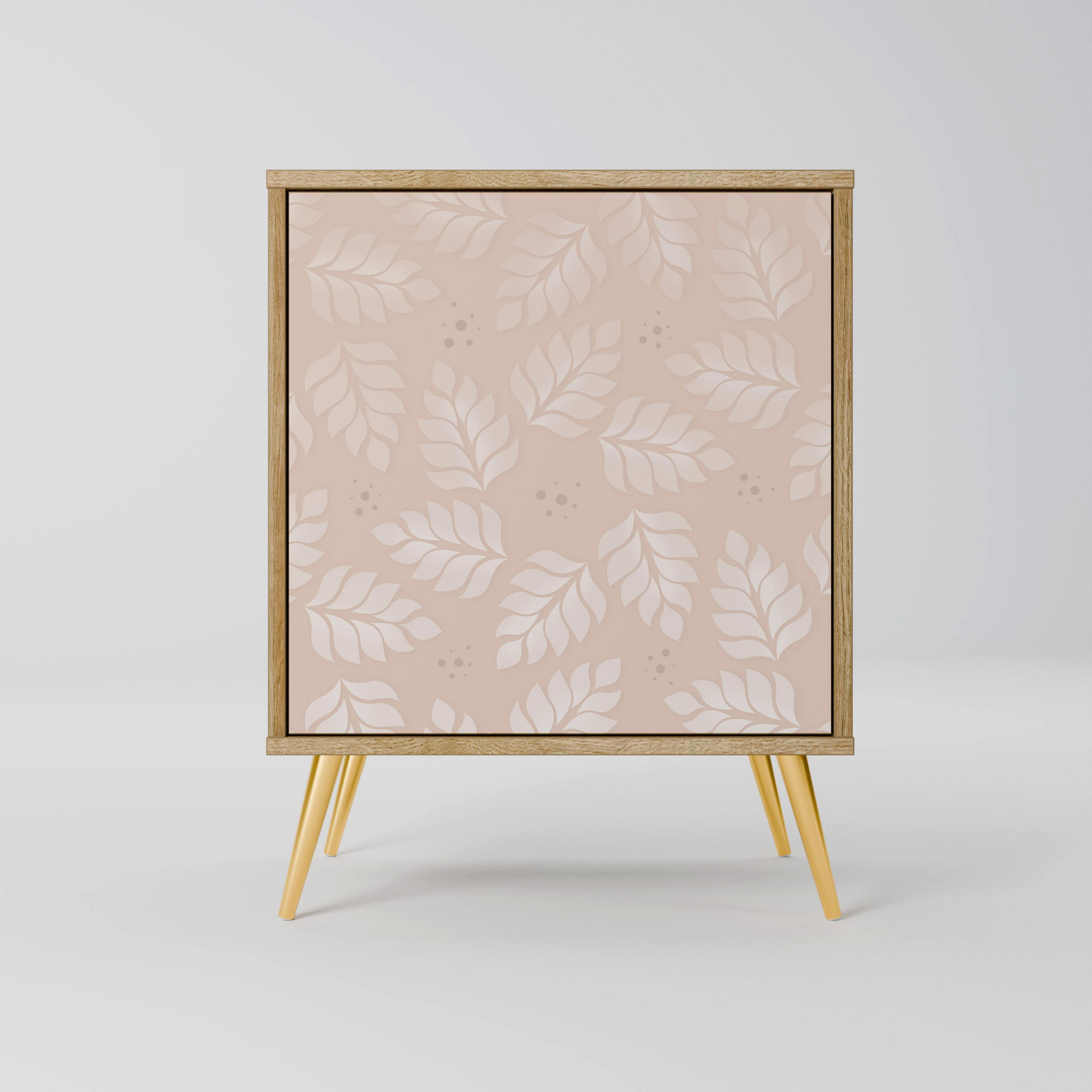 SIDEBOARD LEAVES ON BEIGE, Eichefarben, 57,5x42x75,5 cm, Goldfarbene Metallfüße - Eichefarben/Goldfarben, Holzwerkstoff/Metall (57.5/75.5/42cm) - SpaceRebels