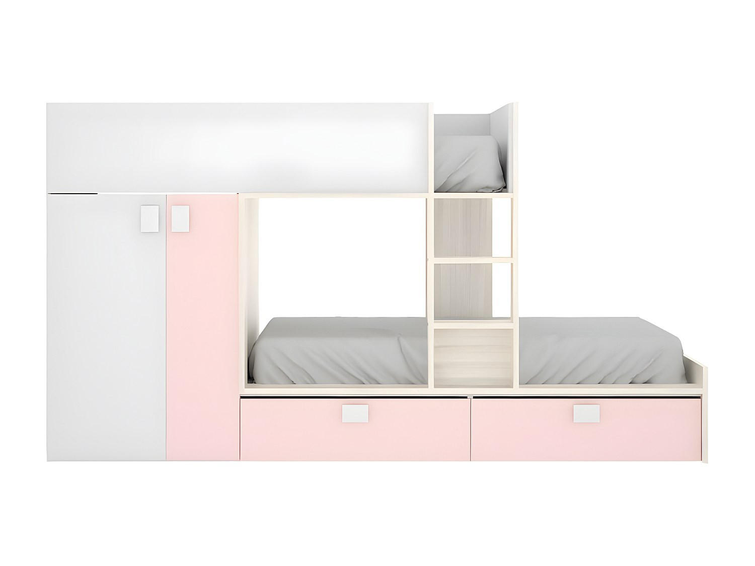 ETAGENBETT - 2 Personen - holz - puderrosa, weiß Juanito - Hellrosa/Weiß, Holz (90/190cm) - Vente-Unique