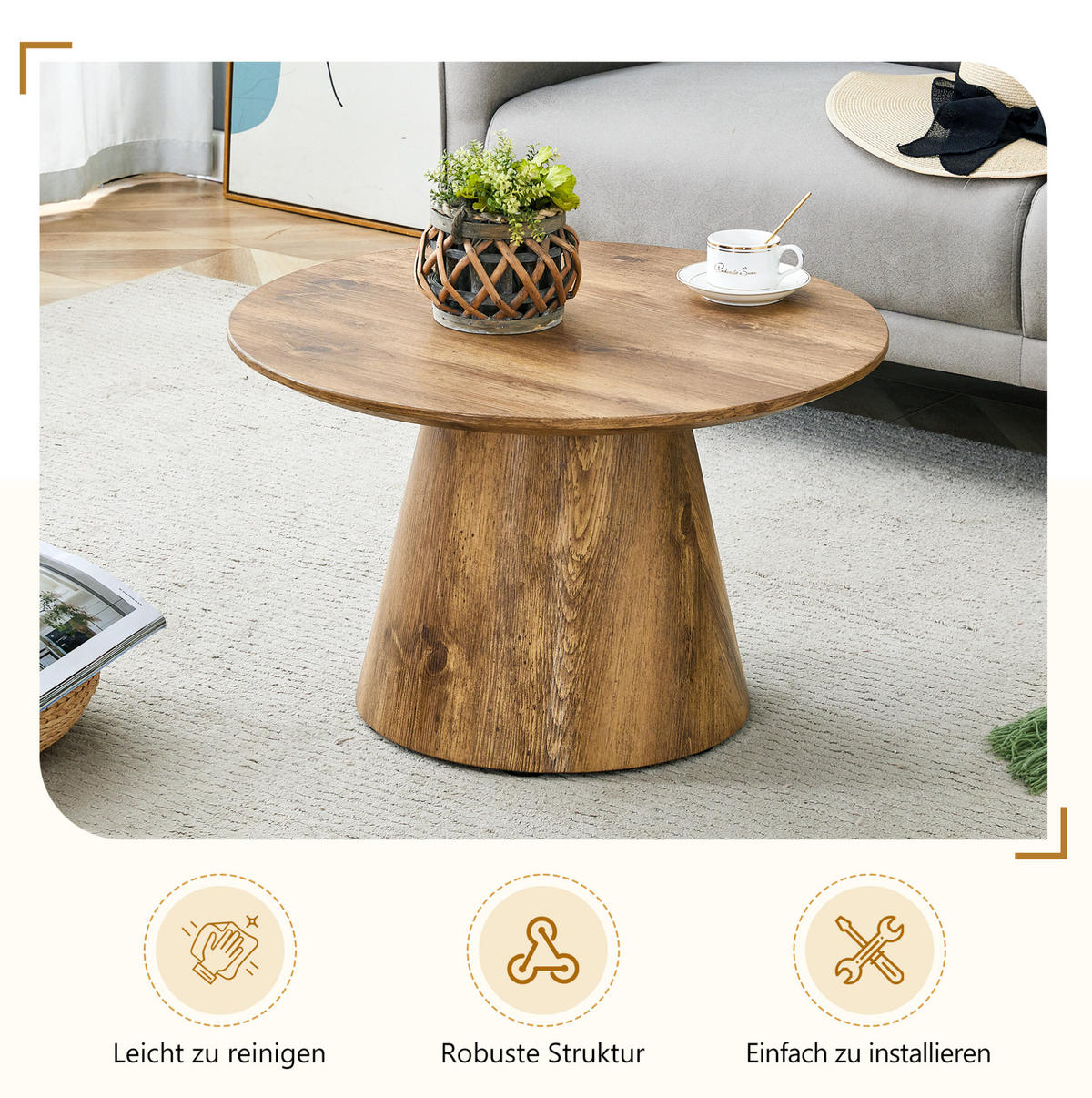 COUCHTISCH 60/60/35 cm in Holzoptik aus MDF–rund und vielseitig - Naturfarben, Holzwerkstoff (60/60/35cm) - Flora Grace