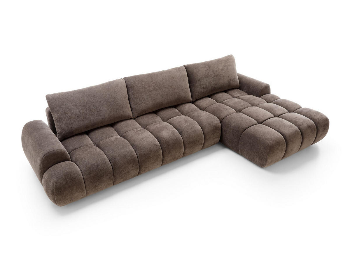 ECKSOFA GARDA Braun Chenille mit Schlaffunktion - Braun, Holz (280/131cm) - MASSENO