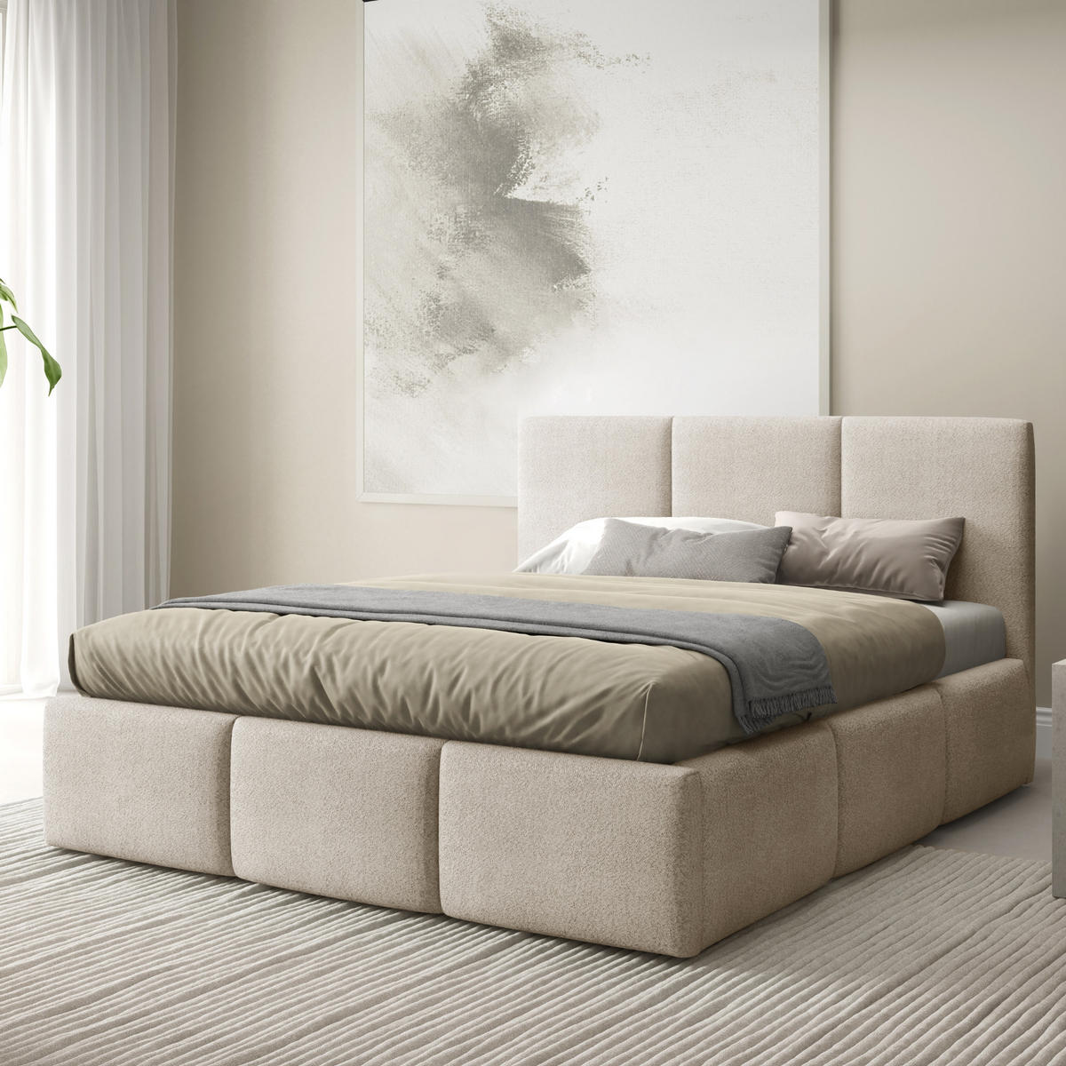 POLSTERBETT mit Stauraum 180x200 cm in Hellbeige - Beige, Metall (180/200cm) - Home Collective