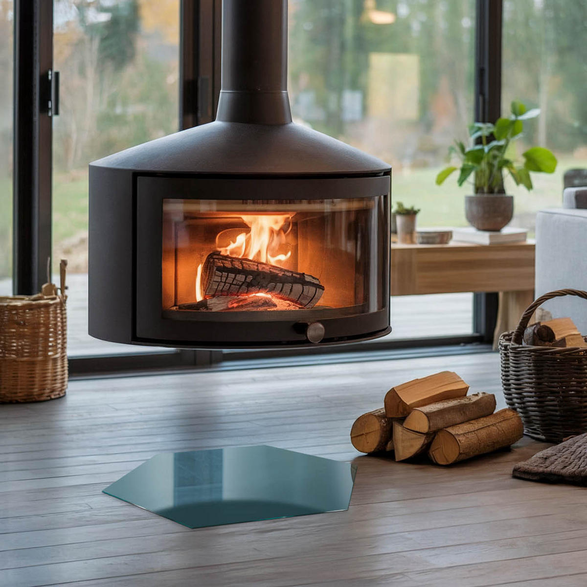 GLASPLATTE für Kamin h40 cm - Türkis, Glas (40/40/0.4cm) - TULUP