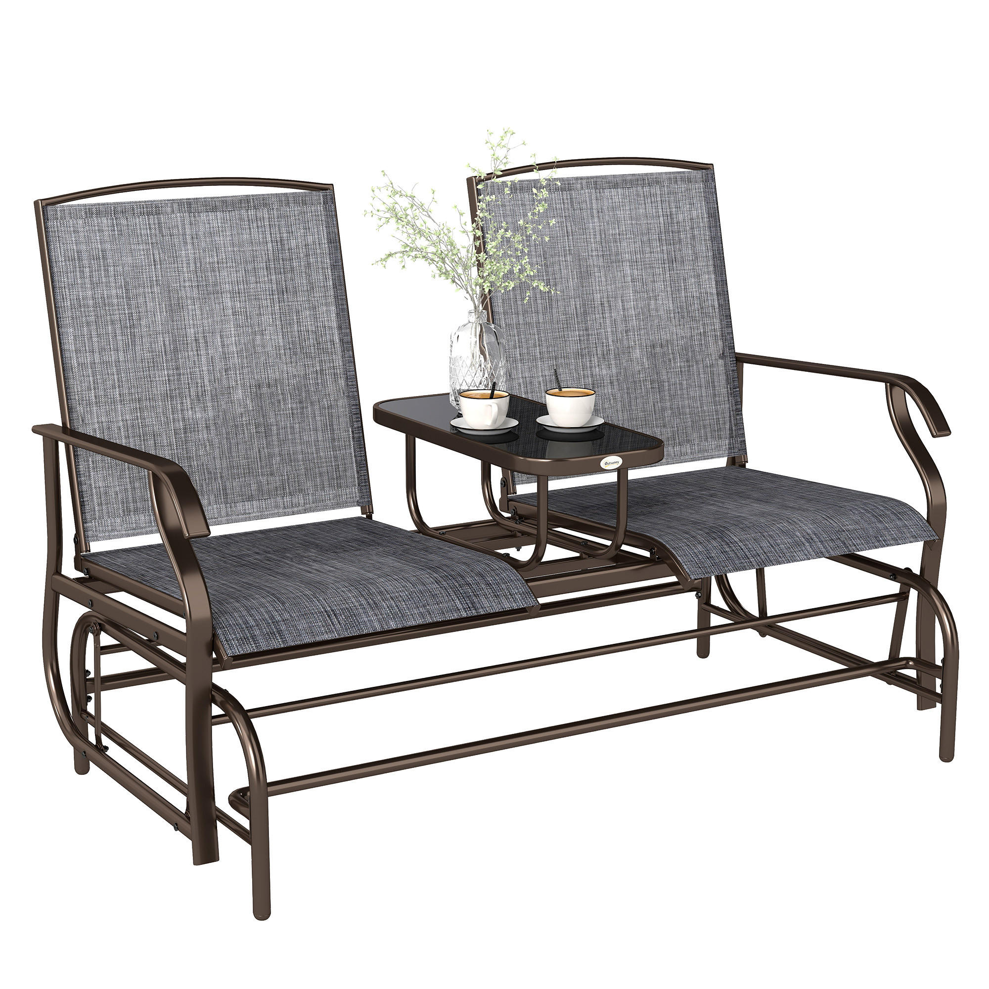 GARTENBANK DE-07056 2-Sitzer mit Mittelablage, wetterfest - Braun/Grau, Textil/Metall (147/101.5/78cm) - ComfortXL