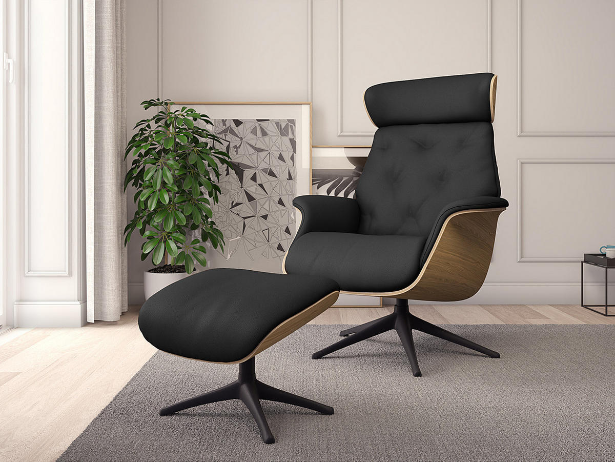 RELAXSESSEL - Echtleder - Schwarz, Leder/Metall (83/112/83cm) - home24