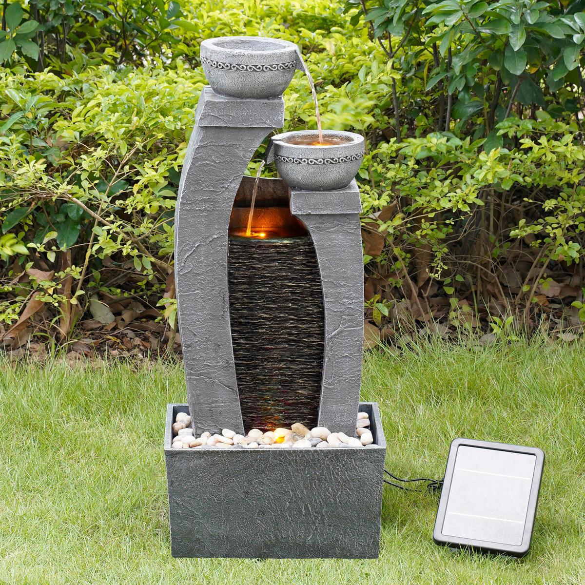 SOLAR-GARTENBRUNNEN 76.2 cm - Grau, Kunststoff (34/22.9/76.2cm) - Teamson Home