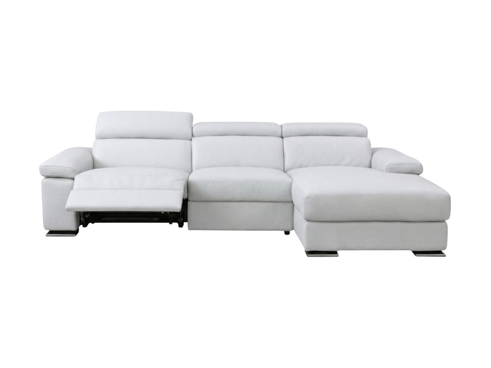 ECKSOFA Plutone Echtleder mit 1 x Relaxfunktion Weiß - Weiß, Leder/Metall (165/286cm)