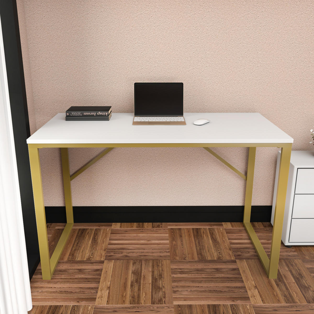COMPUTERTISCH Layton Gold Weiß - Goldfarben, Holzwerkstoff (60/120/16cm) - Decorotika