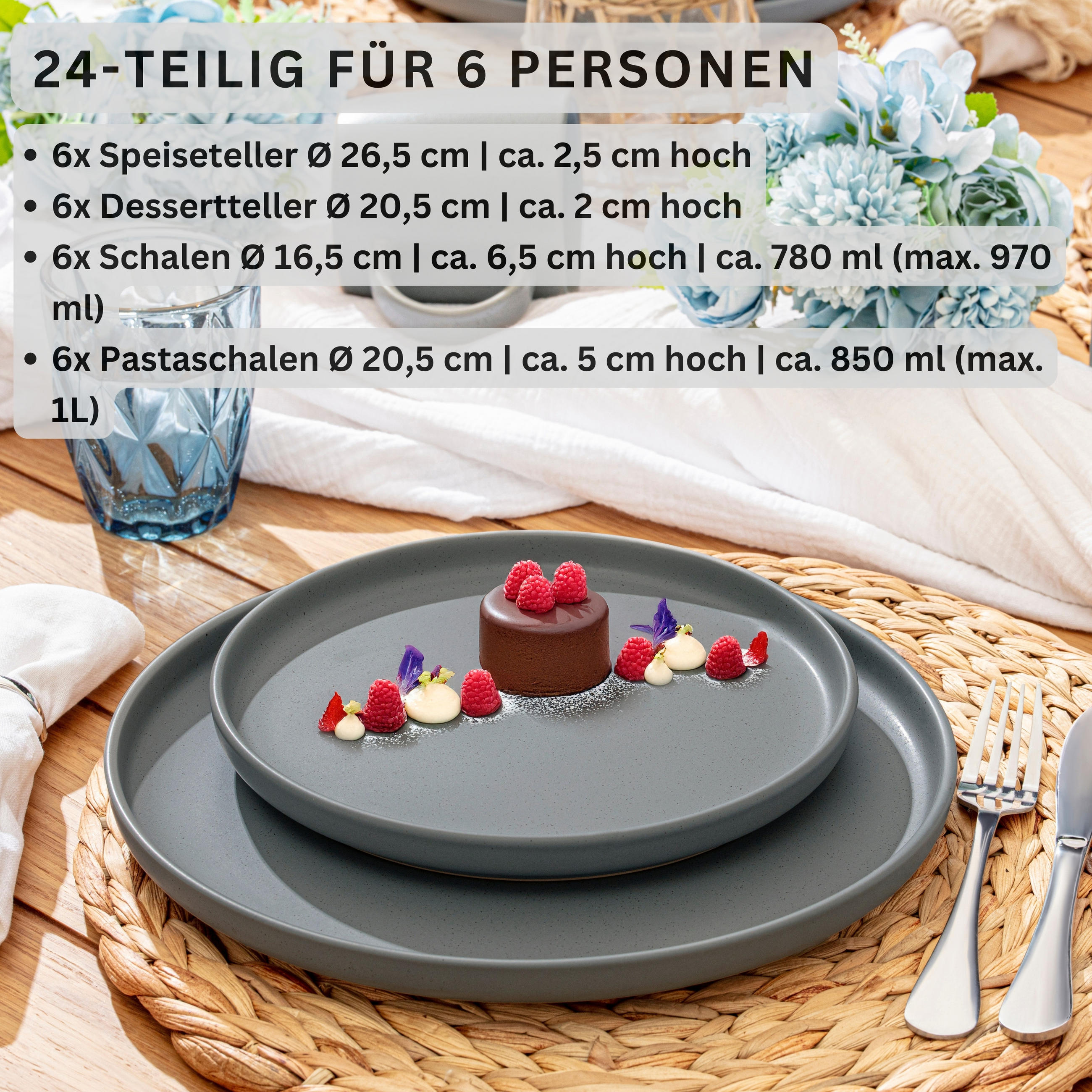 KOMBISERVICE LEEDS SHADOW - 30 teilig aus Steingut - Grau, Stein (26.5/9.5/26.5cm) - Sänger