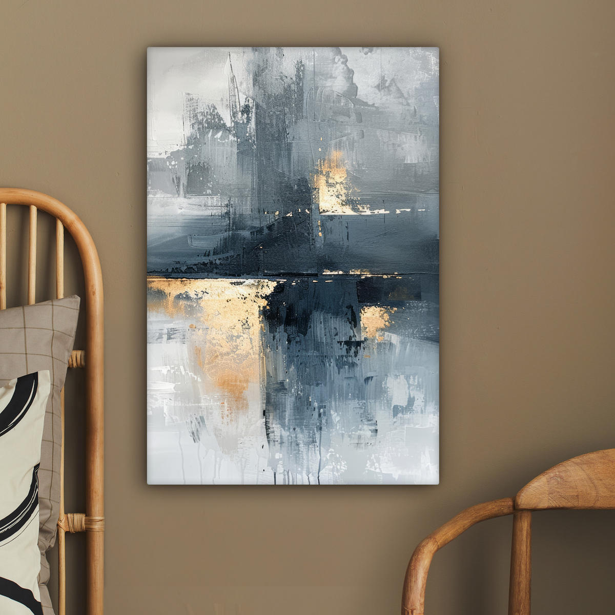 LEINWANDBILD Kunst - Grau - Gold - Abstrakt 40x60 cm - Dunkelgrau, Textil (40/60cm) - MuchoWow