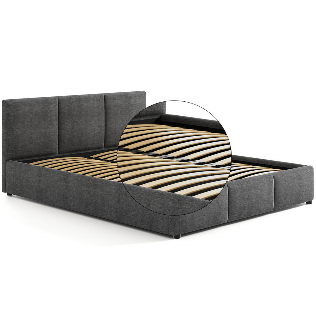 POLSTERBETT 160×200 cm mit Bettkasten und Lattenrost Nela 028-45 Graphit Dunkelgrau Geflochten - Dunkelgrau, Holz/Metall (160/200cm) - Jana