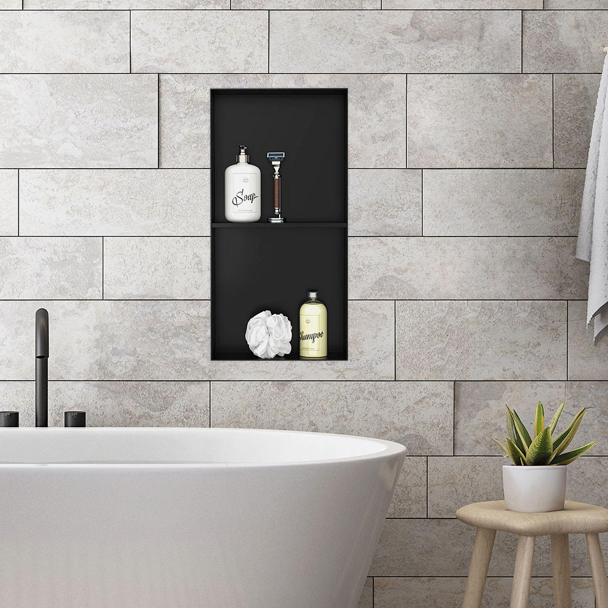 DUSCHNISCHE Doppel Schwarz 30/60 cm randlos - Schwarz, Metall (30/60/10cm) - LuxeBath