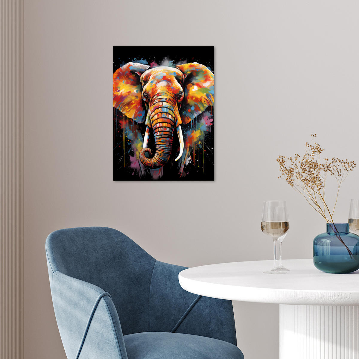 POSTER Elefant - Graffiti - Schwarz - Tiere - Farben 30x40 cm - Schwarz, Papier (30/40/0.1cm) - MuchoWow