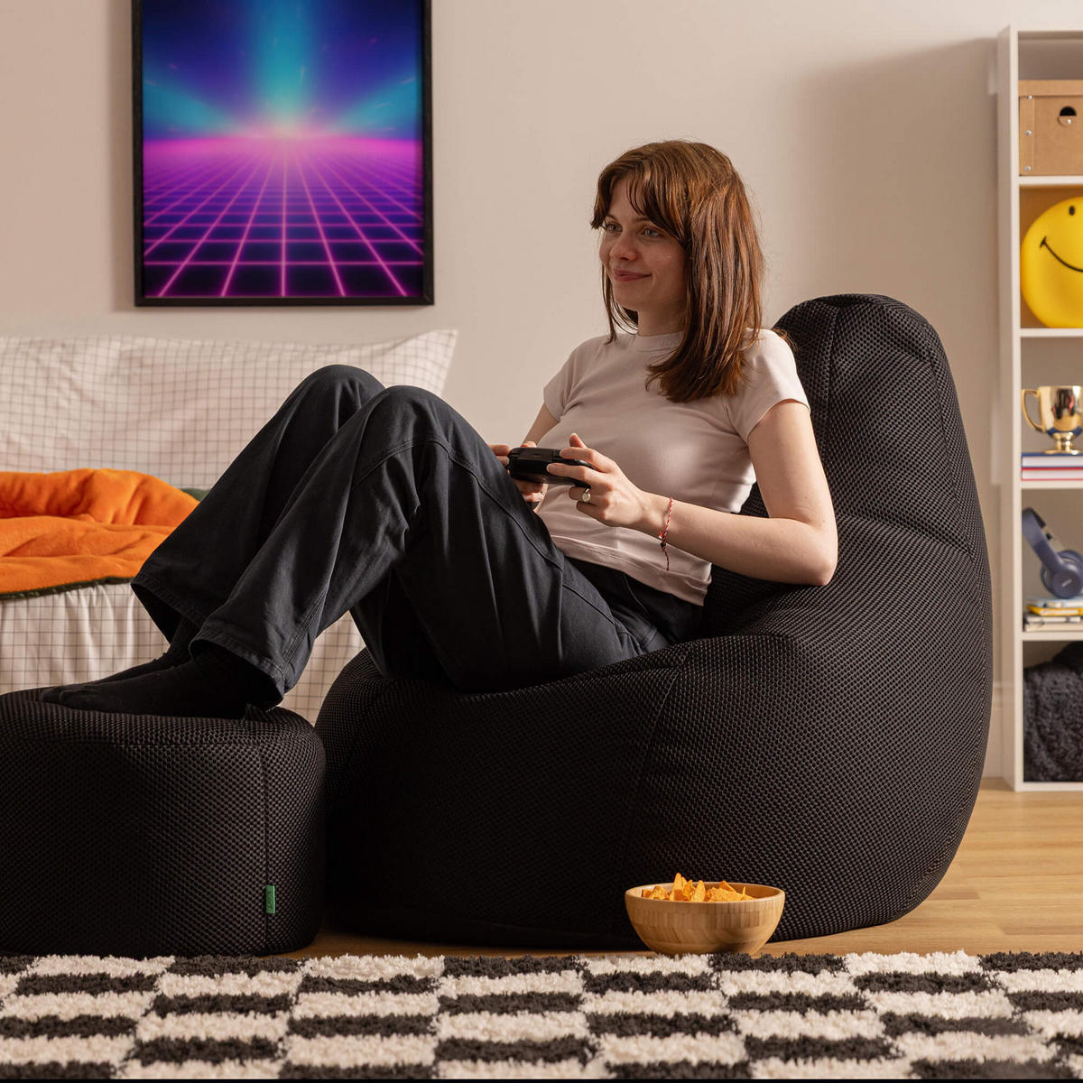 SITZSACK mit Hocker Dalton XXL Gaming - Schwarz, Textil (94/85/92cm) - icon