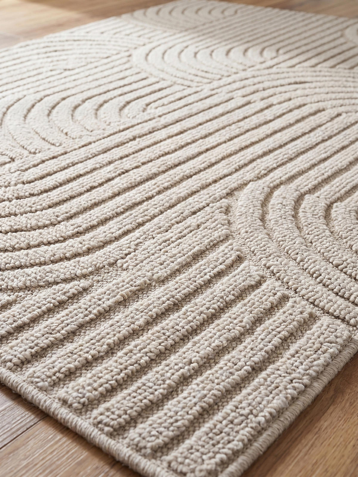 TEPPICH Flachgewebe LANGAU in Beige, mit geometrischen Bögen, 140 x 200 cm - Beige, Textil (140/200cm) - KADIMA DESIGN