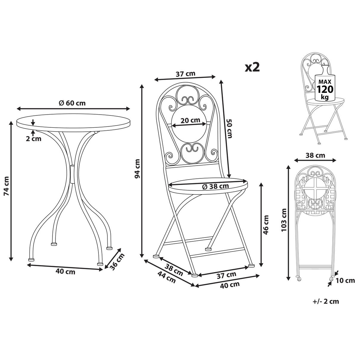 BISTRO-SET 2-Sitzer Weiß Spello - Rot/Weiß, Metall - Beliani