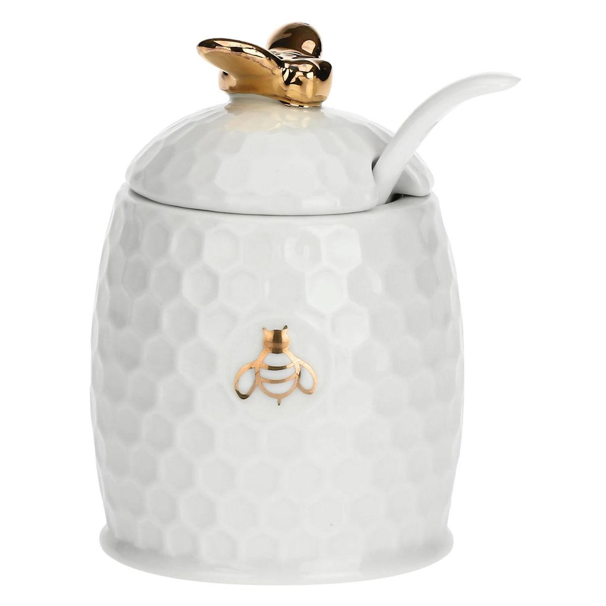 ZUCKERDOSE mit Löffel Gold 10 x 6,5 cm - Multicolor, Keramik (6.5/10cm)