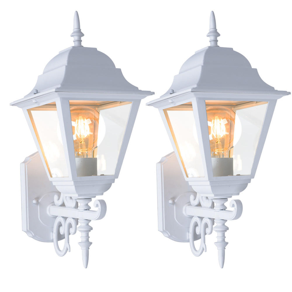 LED AUSSENWANDLEUCHTE Laterne Aluminium Weiß 2er Set - Weiß, Glas (24.5/18.5/44.5cm)