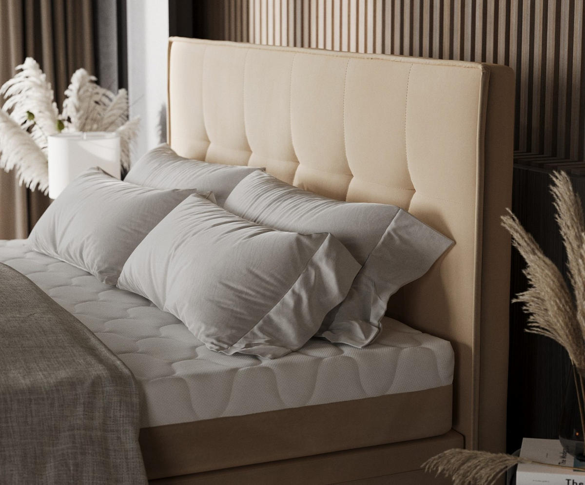 BOXBETT Arivo 200/200 cm Beige im Kronos Stoff - Beige/Schwarz, Holz/Holzwerkstoff (200/200cm) - AltaBeds